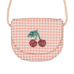 Sac enfant cerise Luciole et Petit Pois vichy rose avec rabat pailleté