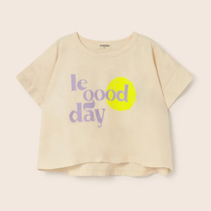 T-shirt fille coton AURA Cloud Pink Cozmo avec motif imprimé "le good day"