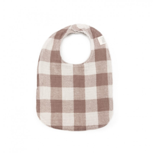 Bavoir bébé coton bio Vichy caramel Babyshower avec revers éponge