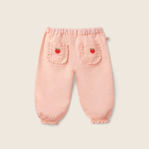 Pantalon bébé coton-lin CAMI Cloud Pink Cozmo avec poches brodées et poignets smockés