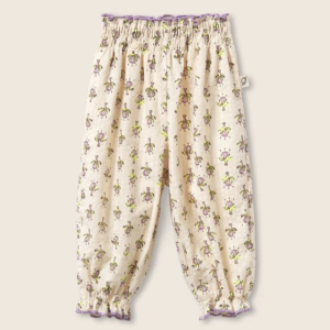 Pantalon bébé coton LINA Lavender Cozmo avec taille smockée et motif fleurs indiennes