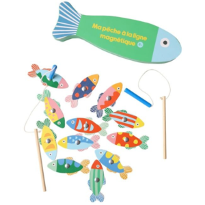 Pêche à la ligne magnétique poissons Mercredi et Patati bois coloré