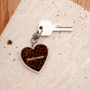 Porte-clé maîtresse léopard Mon Petit Léon marron foncé cœur