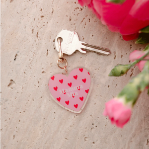 Porte-clé Mamma Mia rose cœurs rouges avec mousqueton