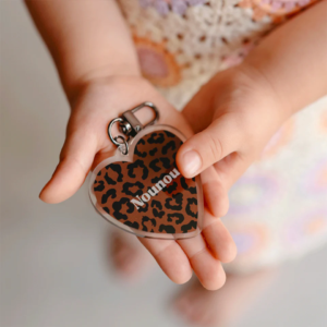 Porte-clé nounou léopard Mon Petit Léon marron foncé cœur