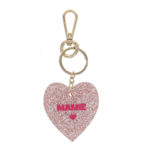Porte-clés cœur mamie pailleté en résine rose