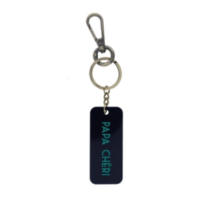 Porte-clés papa chéri bleu marine en résine avec inscription verte