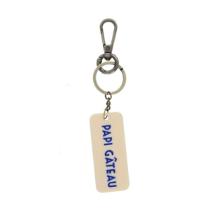Porte-clés papi gâteau en résine écru avec inscription bleu marine