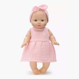 Robe poupée Minikane Faustine fraise gaze coton headband