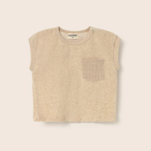 T-shirt bébé éponge GAGE Beige Cozmo avec col côtelé et poche poitrine contrastée