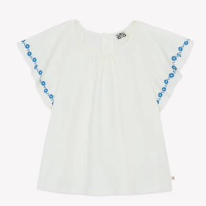 T-shirt coton écru Bonton Nimes avec fleurs et manches volantées