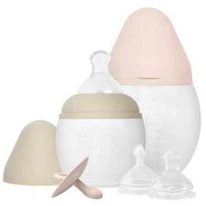 Coffret naissance bébé Elhée Mini Pinky nude et sand avec biberons silicone