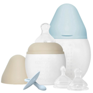Coffret naissance biberons Elhée Mini Sky Blue Pale et Sand avec biberons silicone