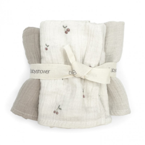Langes bébé coton bio Cherries Babyshower set 3 pièces