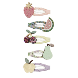barrettes fruits clic clac enfant Mimi and Lula avec motifs fruités pastel