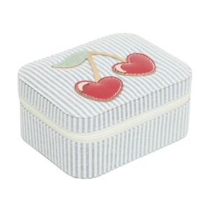 boîte à bijoux enfant Mimi and Lula tissu rayé bleu et blanc avec motif cerises