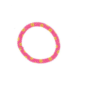 bracelet népalais rose élastique avec perles colorées et style artisanal tendance