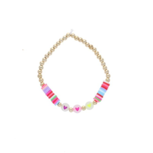 bracelet perles multicolores avec perles dorées et trois cœurs colorés fantaisie