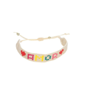 bracelet tissé Amor avec perles colorées et inscription Amor style bohème