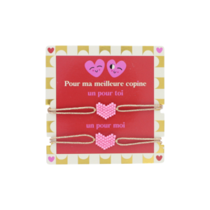 bracelets duo cœur réglables avec petit cœur rose en perles à partager