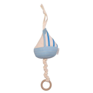 peluche musicale bateau Petit Matelot à suspendre avec anneau en bois et rayures marines