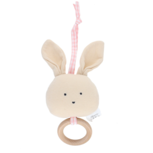 peluche musicale lapin bébé Chichi Pompon avec anneau en bois et texture douce