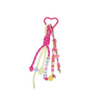 porte clés perles multicolores Club Soleil Roodoudou avec soleil jaune et mousqueton cœur rose