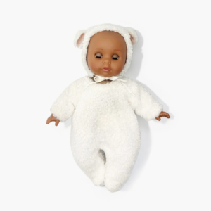 poupée bébé rêve Minikane Céleste 26 cm avec tenue Lamb écru et yeux dormeurs marr