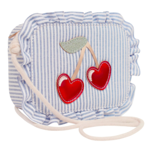 sac enfant Mimi and Lula rayé bleu avec motif cerises brillantes