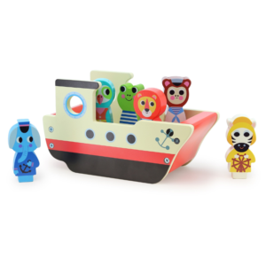 Bateau sonore bois Vilac avec animaux en bois colorés