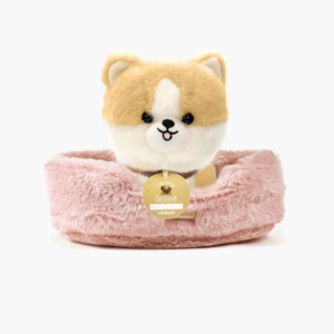 Chien en peluche Nala Minikane avec panier rose et collier