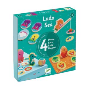 Coffret 4 jeux Ludo Sea Djeco avec pêche, loto, mémo et jeu de parcours