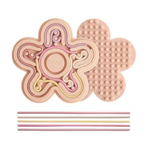 Jouet sensoriel Flower Pastel Mushie en silicone avec cordons à manipuler