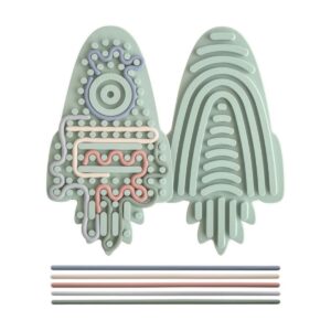 Jouet sensoriel Rocket Mushie en silicone avec cordons de manipulation