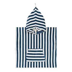 Poncho bain Suzon Rose in April rayures Blue Midnight en coton éponge
