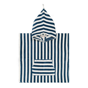 Poncho bain Suzon Rose in April rayures Blue Midnight en coton éponge