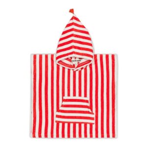 Poncho bain rayures rouge Rose in April Suzon en coton éponge
