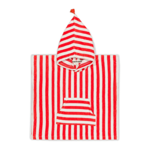 Poncho bain rayures rouge Rose in April Suzon en coton éponge