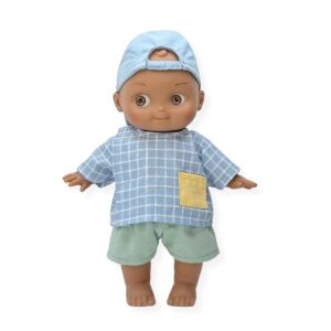 Poupon Mini Pancha Noah à l'école Minikane avec ensemble à carreaux bleu