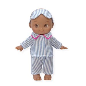 Poupon Mini Pancha Noah à la maison Minikane avec ensemble de nuit rayé bleu
