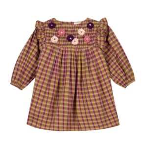 Robe Mirtle carreaux coton Bonton avec fleurs brodées pour enfant