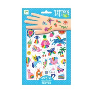 Tatouages temporaires Rainbow Djeco avec motifs arc-en-ciel colorés