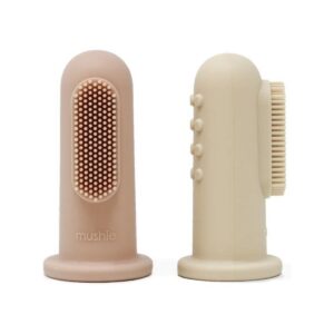 Brosses à dents à doigt Mushie Shifting Sand-Blush en silicone