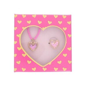 Coffret bijoux cœur rose avec collier et bague assortis
