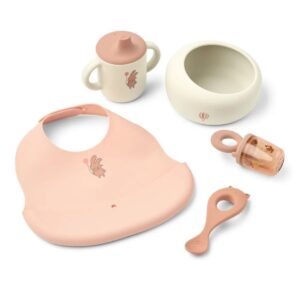 Coffret repas bébé Mileah Wild Child Rosey avec bol, tasse, bavoir et grignoteuse