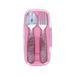 Couverts bébé paillettes roses avec cuillère et fourchette en inox