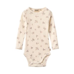 Body bébé laine mérinos Lucca Eggshell Flowers Wheat