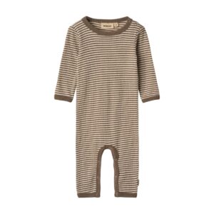 Combinaison bébé en laine mérinos Haven Wood Stripe Wheat