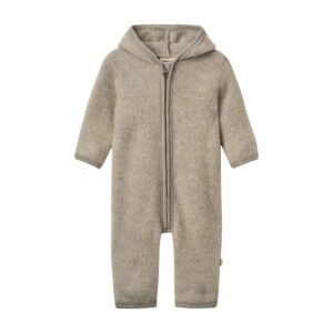 Combinaison bébé laine mérinos Wheat Ata avec capuche et fermeture zippée